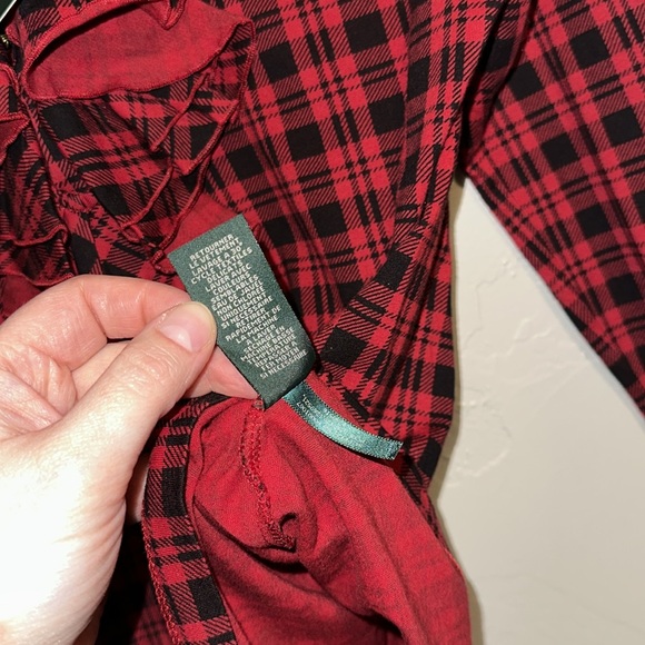 Lauren Ralph Lauren Women's Red Plaid Ruffle Shirt Cotton NWT $70 MSRP Size XS - Picture 4 of 7